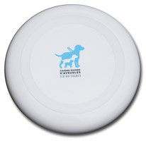 frisbee blanc 23 cm de diamètre avec logo chiens guides d'aveugles idf au centre