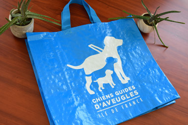 sac cabas bleu avec logo blanc